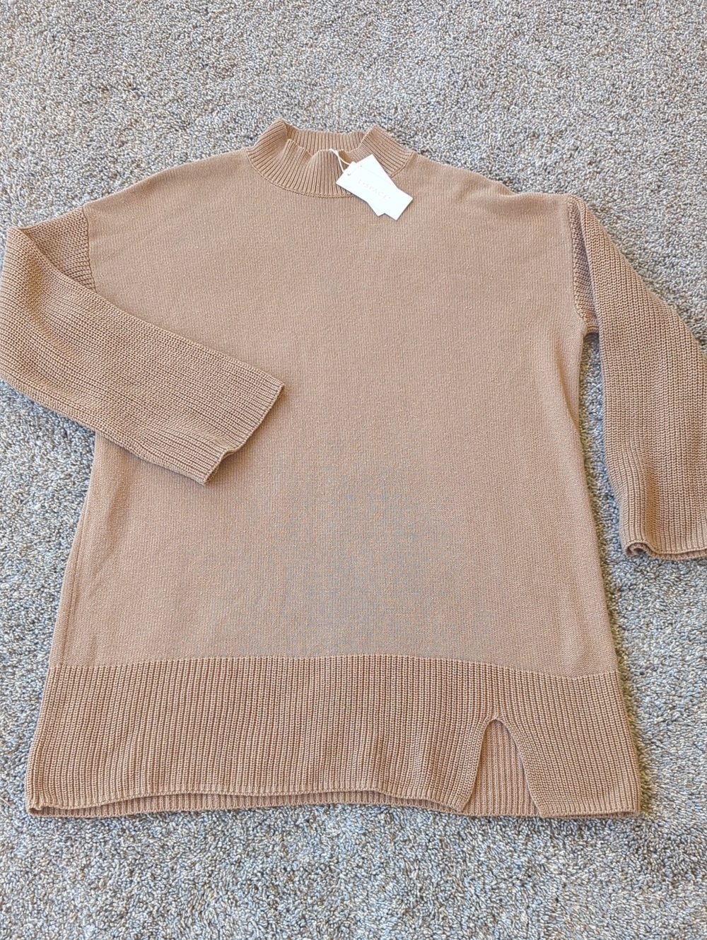 L Space Long Sleeve Cotton Knit Mini Dress/Tunic - Camel S